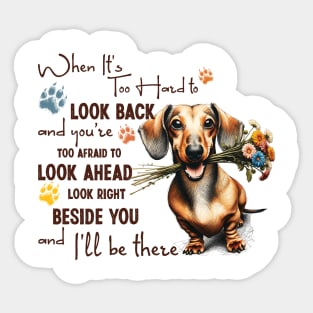Dachshund When It's Too Hard to Look Back Sticker